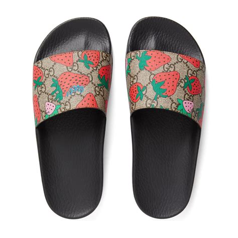 gucci slides with strawberry|gucci slides women strawberry.